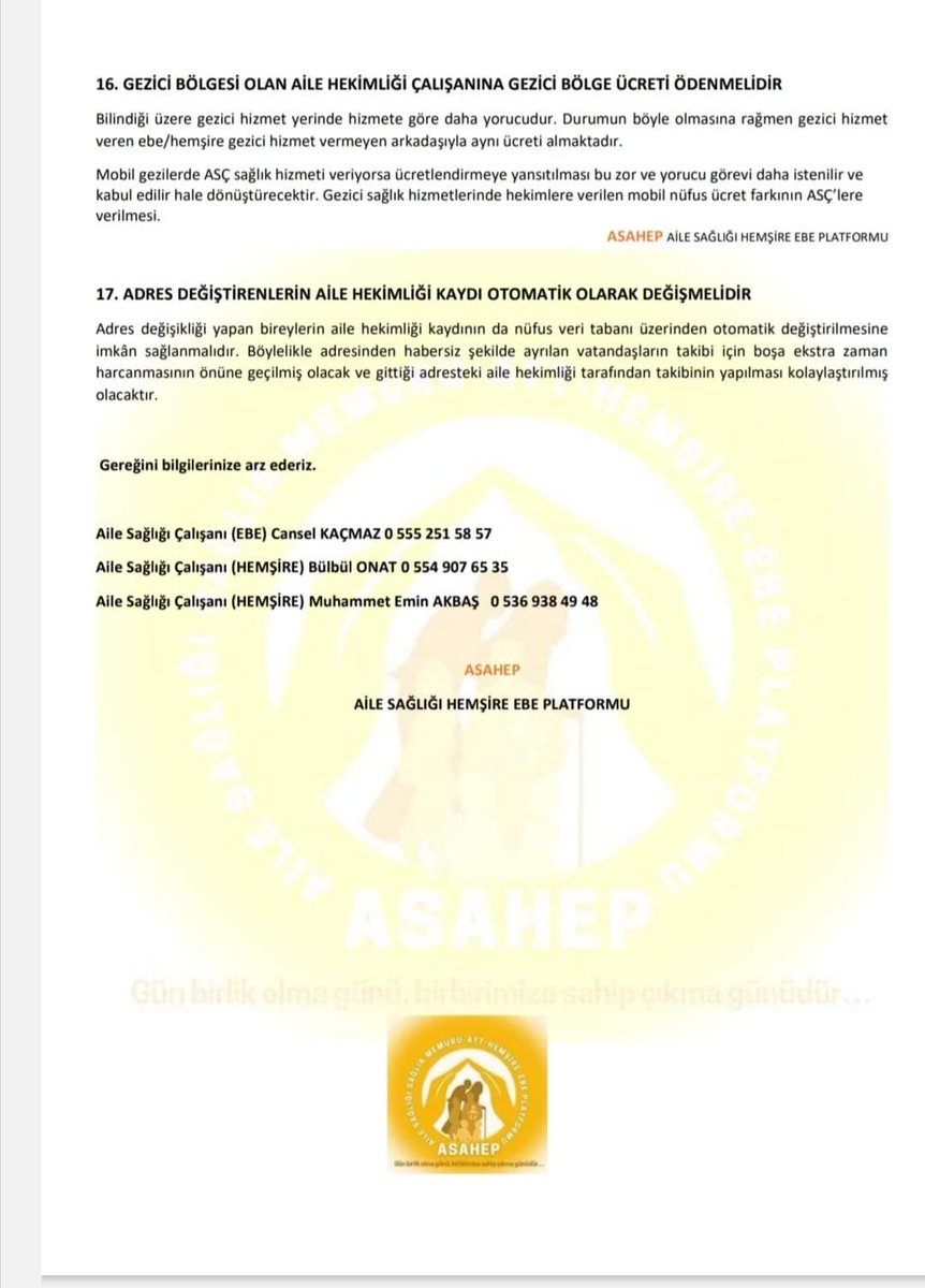 1. Basamakta başarılara imza atan Aile Hekimliği Sisteminde Aile Sağlığı Çalışanlarını yok saydınız!! Taleplerimiz ektedir BeyazReform ASCyegelmedi @saglikbakanligi @drfahrettinkoca @halksagligigm @sedatkaygusuz @SuleymanOzsar @megmenes @sen_halil11