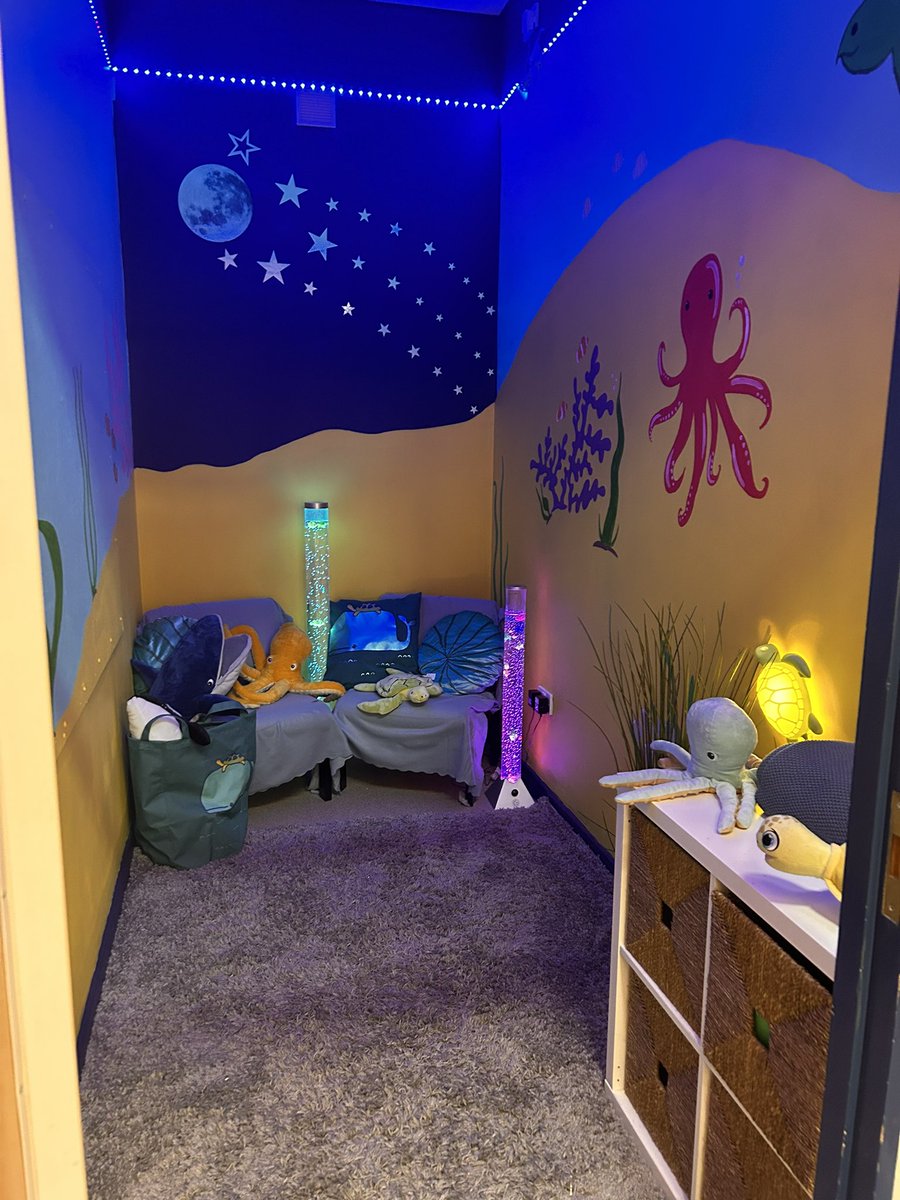 FStMichaels's tweet photo. We are so pleased with our revamped Calm Zone ready for this academic year for all pupils to use. Huge thanks to our Mr Fry who has come in through the hols to paint the room and the sea creatures all by hand! https://t.co/t22orfuUoU