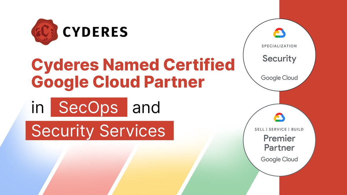 Cyderes's tweet image. We&apos;re thrilled to announce that we&apos;ve earned @googlecloud &apos;s Premier Partner designation with certifications and specializations in SecOps MSSP, Application Security, Incident Response, and Security Services. 🎉 🎉 🎉 

#GoogleCloudPartner #Cybersecurity #Cyderes