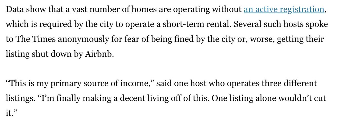 I love this quote — who among us could not make a decent living by ignoring all laws and running an illegal overpriced landlord operation