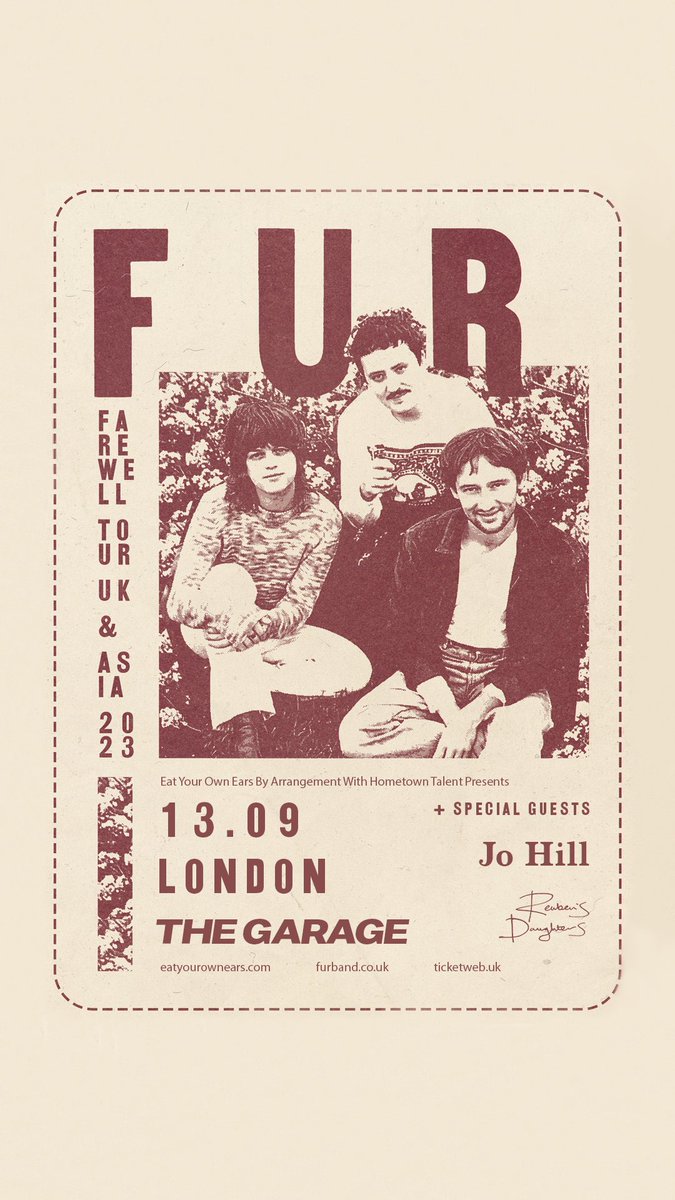 🚨 @furbabyfur play their final London show at @TheGarageHQ next week before going on hiatus, and we’re very pleased to now be adding the incredible @johillmusic + @RD__RD__RD as support. 🎟️ Final tickets: ticketweb.uk/event/fur-the-…