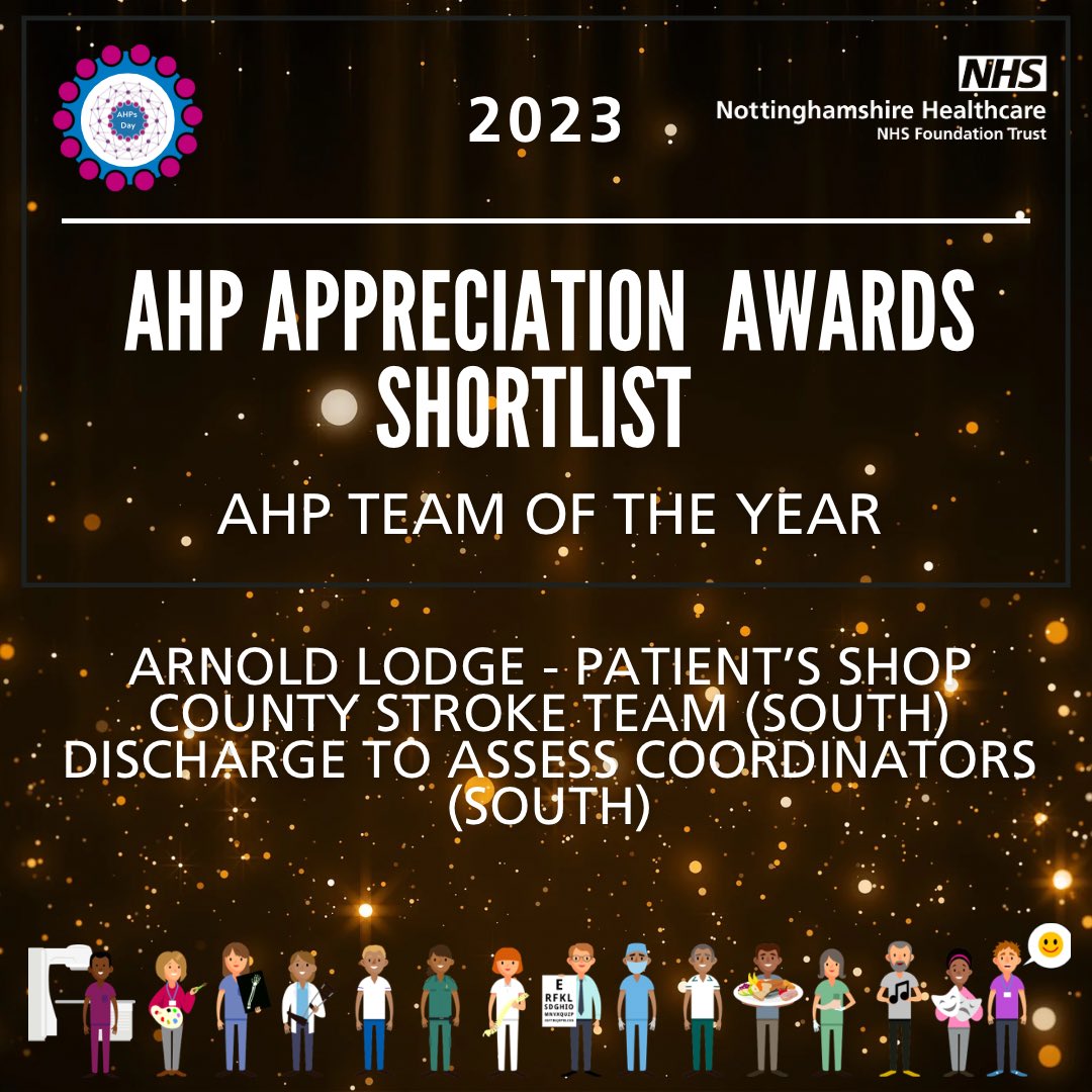 NottshcAHPs (@ahpsnottshc) on Twitter photo The final category shortlist is for AHP Team of the Year. Congratulations to Arnold Lodge patient’s shop, the County Stroke Team (south) and the South D2A Coordinators 🎉👏🏻#AHPAppreciationAwards <a href="/NottsHealthcare/">Nottinghamshire Healthcare</a> The final category shortlist is for AHP Team of the Year. Congratulations to Arnold Lodge patient’s shop, the County Stroke Team (south) and the South D2A Coordinators 🎉👏🏻#AHPAppreciationAwards <a href="/NottsHealthcare/">Nottinghamshire Healthcare</a>