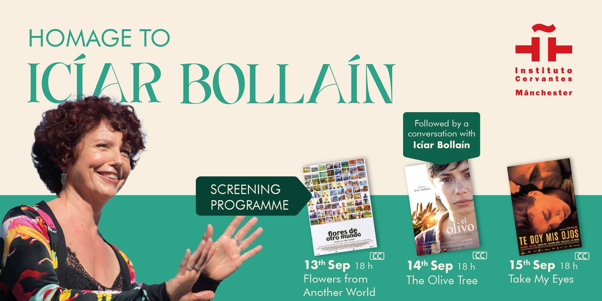 ICManchester's tweet photo. 🎞️Discover and meet acclaimed filmmaker Icíar Bollaín at the Instituto Cervantes in Manchester
📆13-15 Sept
ℹ️More information👉https://t.co/VtryOAM7Yy
 
#SpanishCinema #spanisfilm #englishsubtitles #Iciar_Bollain #Manchester
@creativetourist
@visit_mcr
@BestOfMcr https://t.co/9FG8ap9D30