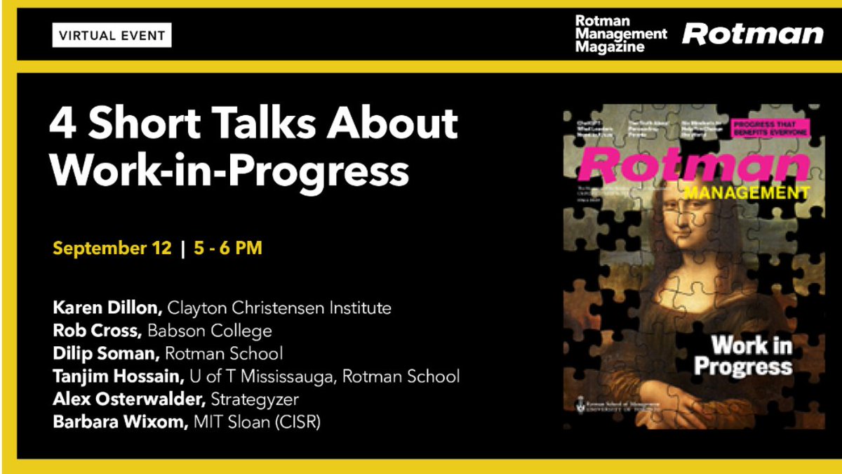 Rotman Management Magazine (@rotmanmgmtmag) on Twitter photo Don't Miss It: Fall issue virtual launch featuring <a href="/strategyzer/">Strategyzer</a>'s <a href="/AlexOsterwalder/">Alex Osterwalder🇨🇭</a>, <a href="/rotmanschool/">Rotman School</a>'s <a href="/dilipsoman/">Dilip Soman 🇨🇦</a>, <a href="/MITSloan/">MIT Sloan School of Management</a>/<a href="/MIT_CISR/">MIT CISR</a>'s <a href="/BarbWixom/">Barb Wixom</a> and The Microstress Effect authors <a href="/KarDillon/">Karen Dillon</a> and <a href="/RobCrossNetwork/">Rob Cross</a>. REGISTER HERE: rotmanmag.com/3Z5rnfa Don't Miss It: Fall issue virtual launch featuring <a href="/strategyzer/">Strategyzer</a>'s <a href="/AlexOsterwalder/">Alex Osterwalder🇨🇭</a>, <a href="/rotmanschool/">Rotman School</a>'s <a href="/dilipsoman/">Dilip Soman 🇨🇦</a>, <a href="/MITSloan/">MIT Sloan School of Management</a>/<a href="/MIT_CISR/">MIT CISR</a>'s <a href="/BarbWixom/">Barb Wixom</a> and The Microstress Effect authors <a href="/KarDillon/">Karen Dillon</a> and <a href="/RobCrossNetwork/">Rob Cross</a>. REGISTER HERE: rotmanmag.com/3Z5rnfa