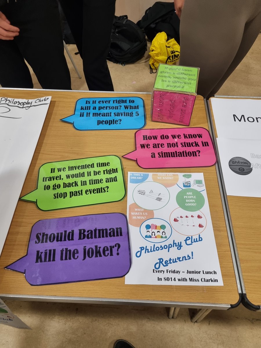 Had a great time at our S1 Freshers Fair, promoting Philosophy Club! Starting this Friday with some moral dilemmas 🤔💭