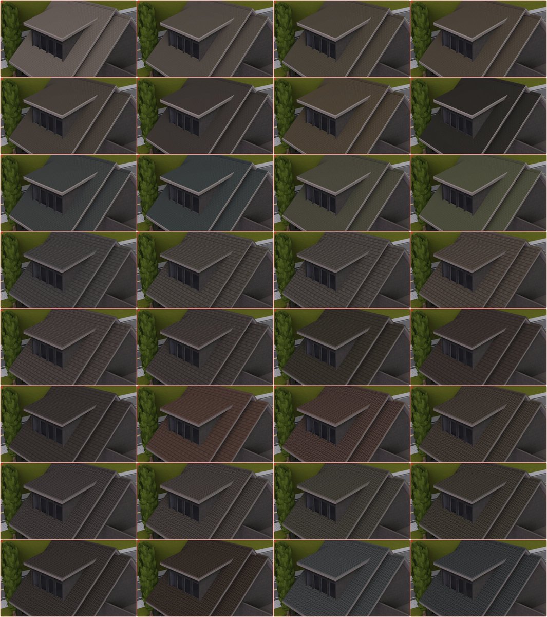 boringbonestv's tweet photo. Curious to discover our roof palette for The Sims 2? I created 3 different templates with 32 color variations in total! Each of these models has its own samples, however, there are several similarities between them. Do you also love this palette? #Ts2 #TheSims2 #Sims2cc https://t.co/mVWoq6seLJ