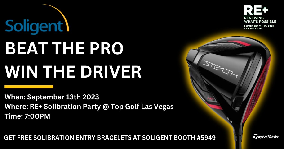 Soligent's tweet image. 🌟🏌️‍♂️ BEAT THE PRO RE+ Diving Contest by Soligent 🏌️‍♀️🌟
📅 When? September 13th, 2023
📍 Where? RE+ Solibration Party @ Top Golf Las Vegas
🕖 Time? 7:00PM
Secure your entry by picking up FREE Solibration Bracelets at  Soligent Booth #5949
 #SoligentSolibration #BeatThePro #REplus