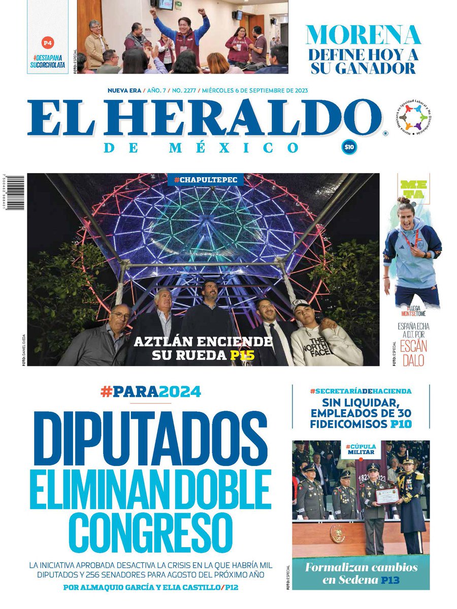 #BuenosDías ☕️

#PrimerasPlanas nacionales 📰este miércoles #06DeSeptiembre de 2023

🔹Darán a los militares aeropuerto de Toluca

🔹Recorte a jueces causará 8 años de retroceso

🔹Promoverá CCE ‘agenda crítica’ para el nearshoring

🔹Diputados eliminan doble Congreso