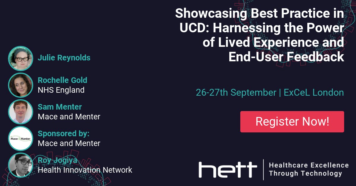 '📣 #HETT23 session: 'Showcasing Best Practice in UCD: Harnessing the Power of Lived Experience and End-User Feedback', sponsored by @macementer. The panel will be joined by Roy Jogiya, @RochelleLGold, Julie Reynolds & Sam Menter. Register for HETT Show ➡️hubs.la/Q0212Lw60'
