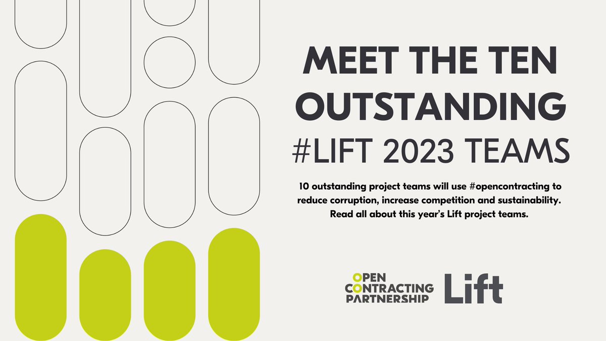 Open Contracting Partnership (@opencontracting) on Twitter photo 🥁 Drumroll, please! We are excited to announce this year’s <a href="/opencontracting/">Open Contracting Partnership</a> #Lift impact accelerator teams. These exceptional changemakers will create fair, inclusive & greener communities through #OpenContracting reforms. Meet the 10 teams: open-contracting.org/news/ten-outst… #OGPEstonia 🥁 Drumroll, please! We are excited to announce this year’s <a href="/opencontracting/">Open Contracting Partnership</a> #Lift impact accelerator teams. These exceptional changemakers will create fair, inclusive & greener communities through #OpenContracting reforms. Meet the 10 teams: open-contracting.org/news/ten-outst… #OGPEstonia