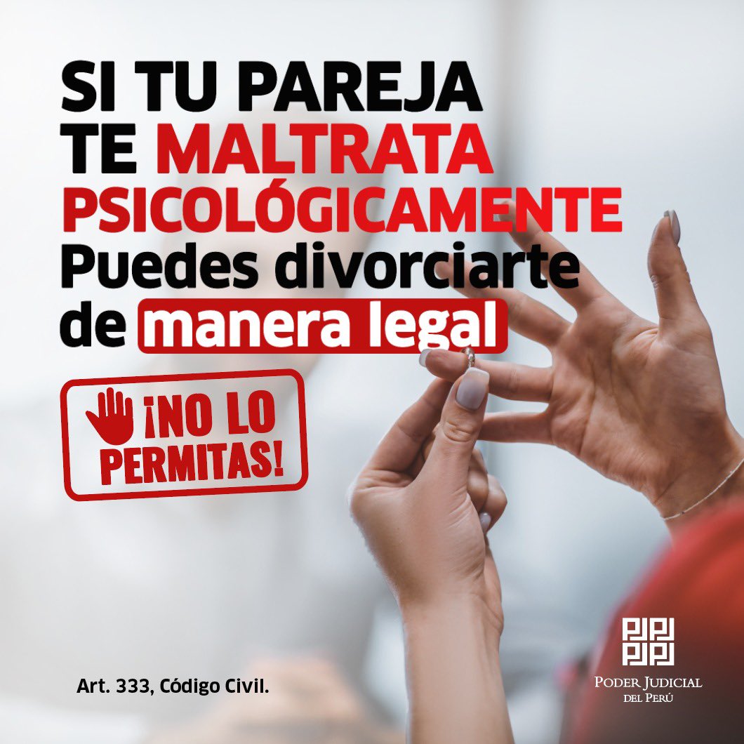 Poder_Judicial_'s tweet photo. No permitas que tu pareja te humille, intimide, amenace o tenga comportamientos constantes que perjudiquen tu salud mental. La ley indica que el maltrato #físico o #psicológico son causales de divorcio. 💍❌ 

#DemandaDeDivorcio #DivorcioContencioso https://t.co/Zp1m2aDr3k