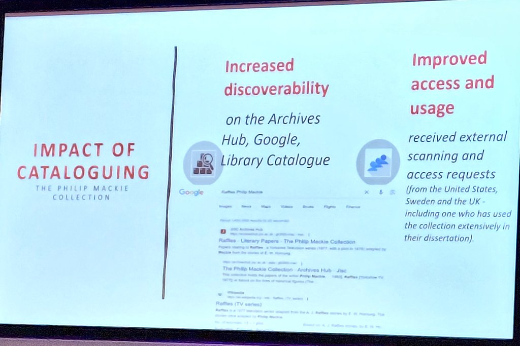 CilipMDG's tweet photo. @librarian_jason @IETvenues @getaneha @archiveshub The impact was increased discoverability of the archival collections via Archives Hub Google and the University Library's Catslogue, improving access and usage #CILIPMDG23 https://t.co/lRAXRHI4NI