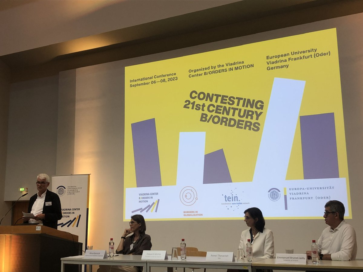 DrGChakrabarti's tweet photo. A great start to t’#BOiM-conference on 21st c.#Borderlands,with a warm welcome by the President,@viadrina,&amp; fascinating papers by @egorovayi,@langer_chris&amp; @gerardonicolet1.🌏
Come join Dr.Amelie Kutter&amp; me,if you can;let’s make in-between liminality rock!
https://t.co/h5gKZ7NRtE https://t.co/3oM18FlghS