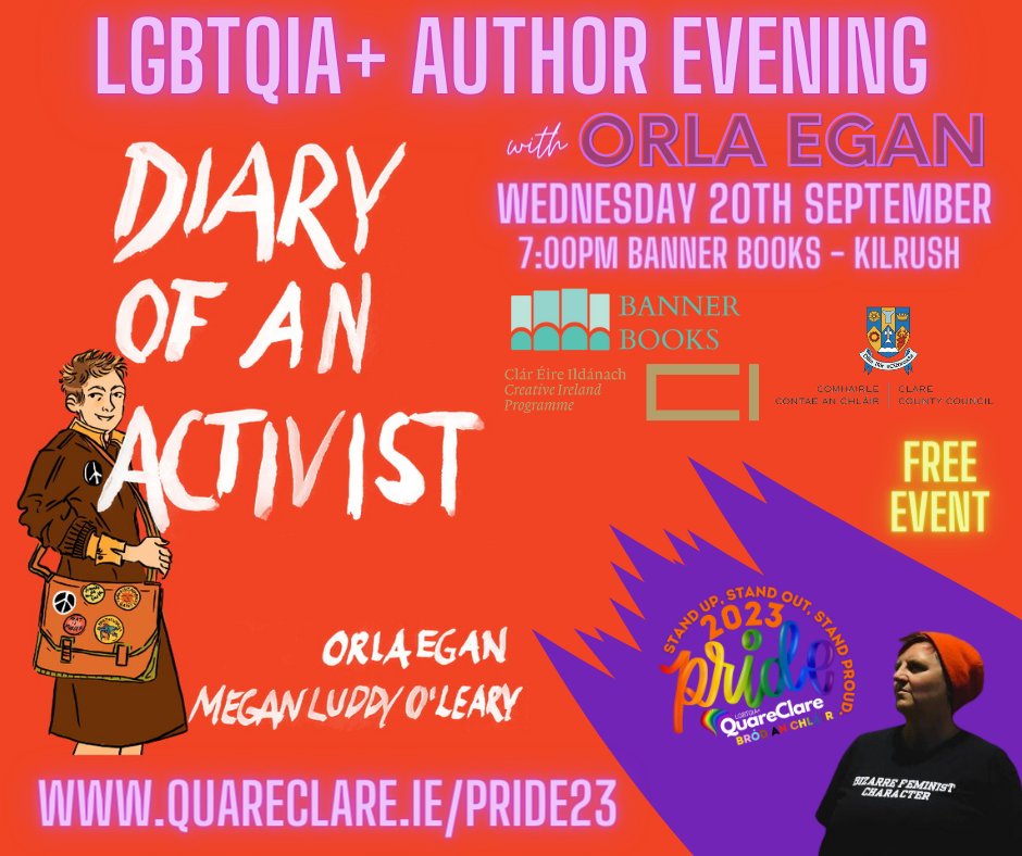 Orla Egan (@orlaegan1) on Twitter photo I will be bringing DIARY OF AN ACTIVIST to Clare Pride on 20 September at 7pm <a href="/Banner_Books/">Banner Books, Ennistymon & Kilrush</a>
Thanks <a href="/benzoGoagogo/">🌈🇵🇸🇺🇦🏳️⚧️benzo🏳️🌈💙💛</a> for the invitation and thanks @sarahmaintains for the introduction
<a href="/Little_luddy/">meg, lesbian consultant at large</a> <a href="/DiaryOfActivist/">Diary Of An Activist</a> <a href="/corkcitylibrary/">Cork City Libraries</a> #LGBTQIA I will be bringing DIARY OF AN ACTIVIST to Clare Pride on 20 September at 7pm <a href="/Banner_Books/">Banner Books, Ennistymon & Kilrush</a>
Thanks <a href="/benzoGoagogo/">🌈🇵🇸🇺🇦🏳️⚧️benzo🏳️🌈💙💛</a> for the invitation and thanks @sarahmaintains for the introduction
<a href="/Little_luddy/">meg, lesbian consultant at large</a> <a href="/DiaryOfActivist/">Diary Of An Activist</a> <a href="/corkcitylibrary/">Cork City Libraries</a> #LGBTQIA