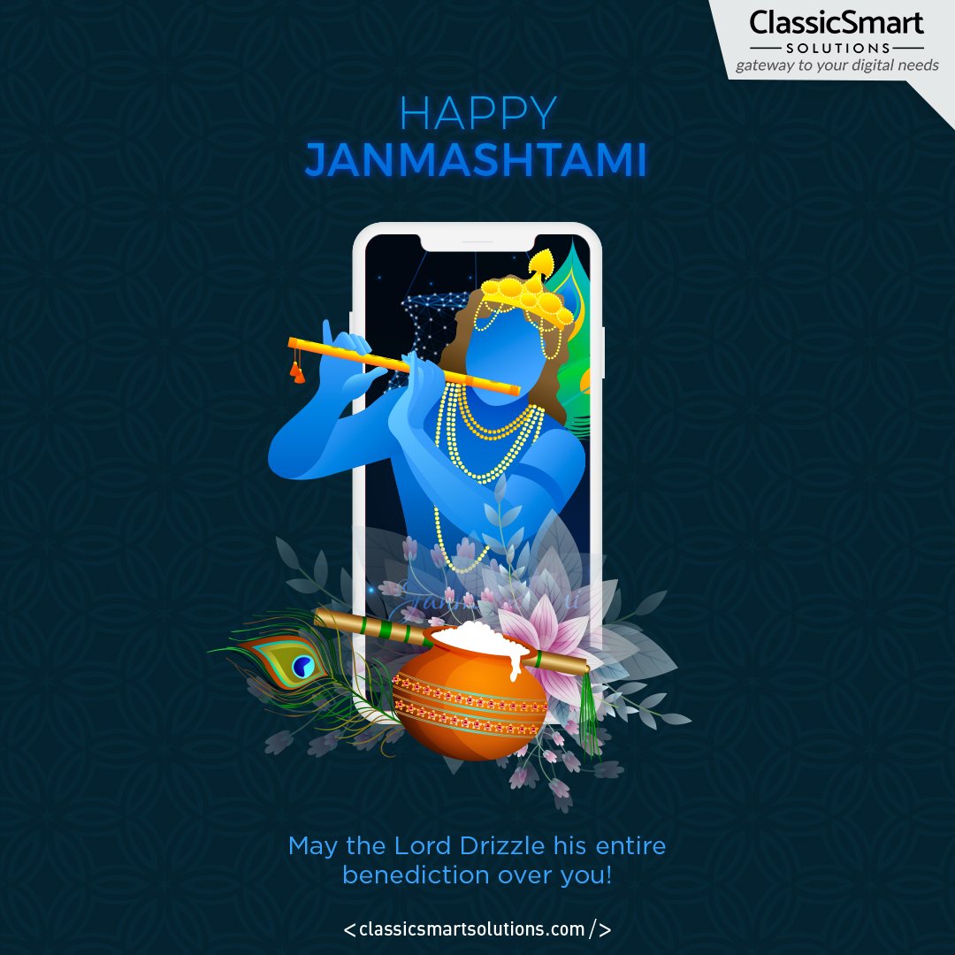 classicsmart9's tweet photo. May the blessings of Lord Krishna fill your life with joy and love. Happy Krishna Janmashtami from ClassicSmart Solutions!

#classicsmartsolutions #KrishnaJanmashtami2023 #happykrishnajanmashtami #lordkrishna #webdevelopment #itsolutions #softwarecompany #digitalagency https://t.co/DQqIkE1xrw