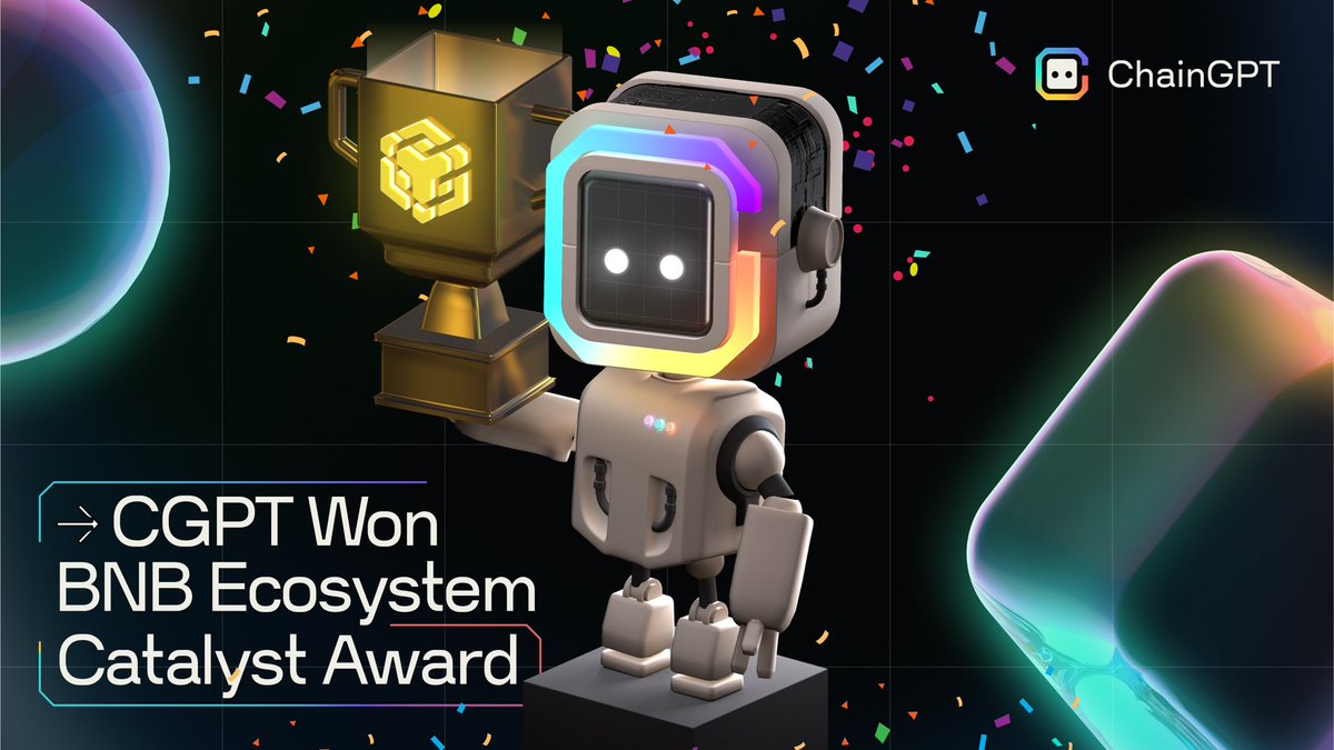 📣 ChainGPT is among the winners of the @BNBCHAIN Ecosystem Catalyst Awards! 🏆 Award Category: Innovation Excellence In addition, @DexCheck_io a ChainGPT incubation is also among the winners 🙌 ✨Together we build the future of Web3!