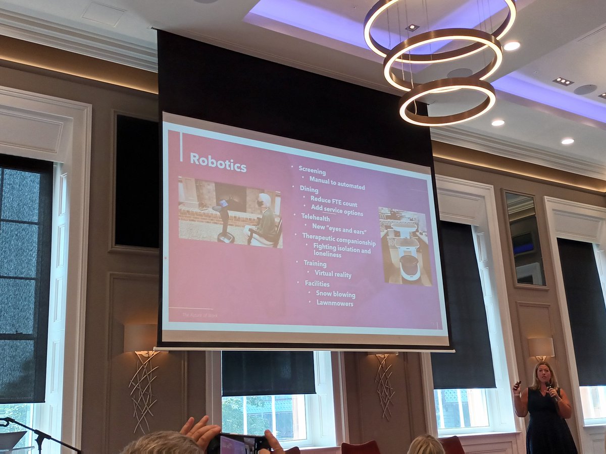 NCF_Liz's tweet photo. Hearing now about changing the narrative around the aged care workforce from Kim Gaskell. Technology can help us with tasks while people focus on care - what can robotics do for us??? #GAN2023.  @NCFCareForum @scottishcare @GlobalAgeing https://t.co/cA2FUF1pfC