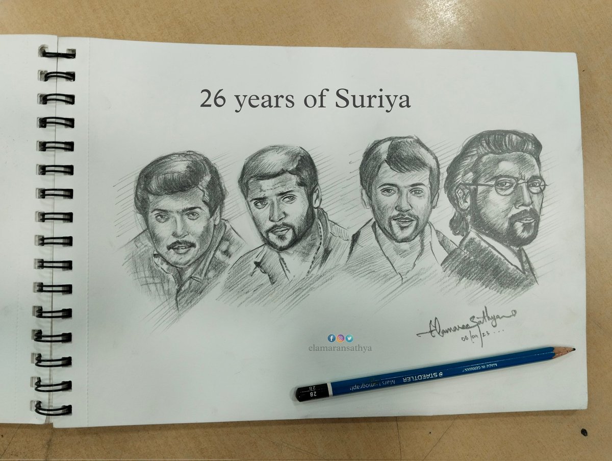 ElamaranSathya's tweet photo. Celebrating 26 years of our Suriya ❤️
Hope you like my sketch na 🗒️✏️
@Suriya_offl ❤️
#26YrsOfRivetingSuriyaism
#suriya #nandha #sanjayramasamy #chandru
@rajsekarpandian #Kanguva #suriya43 https://t.co/OAtEea1lAa