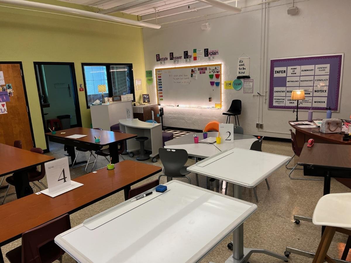 Check out this calming space at Barret Middle School. Our Space ReDesigned participant, Ms. Meuter, has designed a space that is calming and promotes collaboration while also leaving areas for solitude when needed.