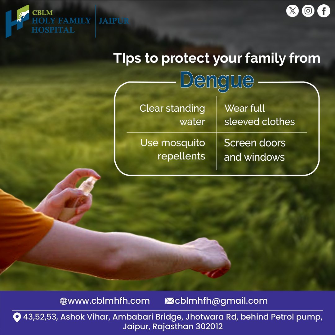 CBLMHFH's tweet photo. The damp and humid rainy season sees a surge in dengue cases due to the breeding of mosquitoes. Stay cautious and take the necessary precautions against mosquito bites.
⚡️ Visit:- https://t.co/iBSKbCPQ15
#DengueFever #DenguePrecautions #dengue #doctor #hospital #CBLM #Jaipur https://t.co/dxA2VYF1gu