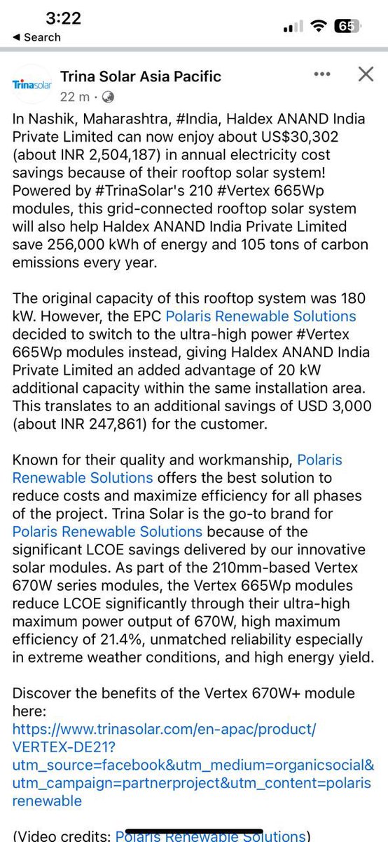 polaris_nashik's tweet image. We would like to thank Trina Solar Asia Pacific for featuring our 200kW Rooftop Solar Plant installed @ANANDGroupIndia on their Nashik Plant. 

Really feels honoured to get featured on Trina’s page.