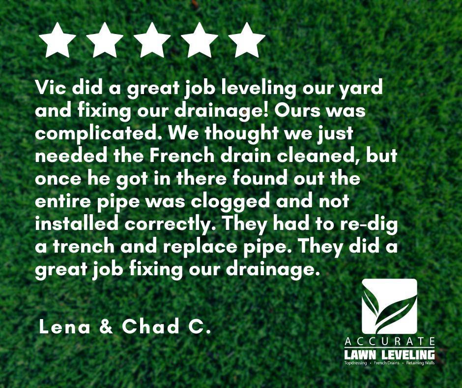 A huge shoutout to all our amazing customers who trust us with their lawn care needs.  Give us a call today & discover the difference of a flawlessly leveled lawn: bit.ly/473fs51
#AccurateLawnLeveling #LawnCare #RetainingWall #TopDressing #FrenchDrains #LawnLeveling