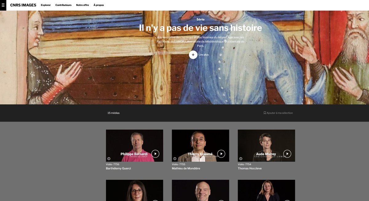 La mini-série "Il n'y a pas de vie sans histoire" est à l'honneur sur le site "<a href="/CNRS/">CNRS 🌍</a> Images". En 15 épisodes, elle vous propose de partir à la rencontre des hommes et des femmes du Moyen Âge, à travers une galerie de portraits de personnages méconnus : images.cnrs.fr/serie/7762
