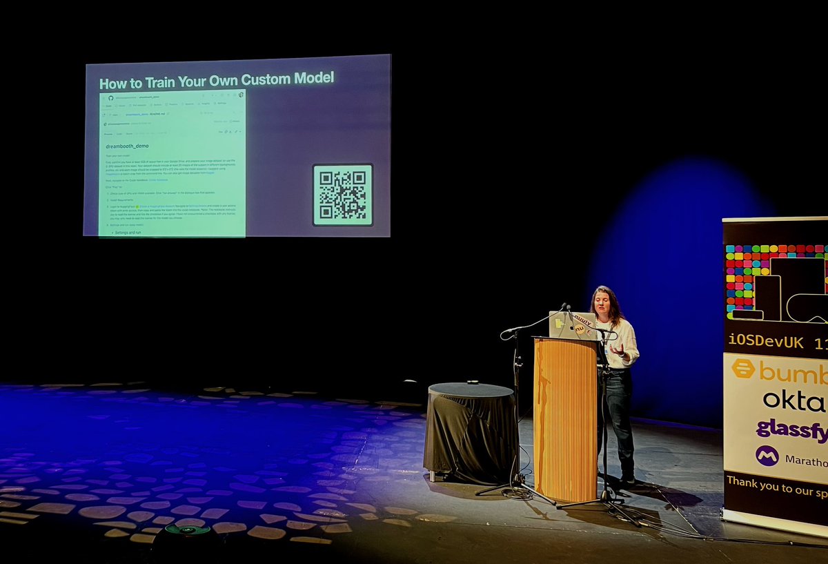 peterfriese's tweet photo. @IOSDEVUK @thea_lena_36 After the lunch break, it’s @allisonmcentire with “Stable Diffusion, CoreML, and the future of AI for iOS” - including an interactive demo! https://t.co/fw0EAUHcAH