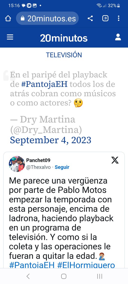 Je, han puesto mi tweet sobre Pantoja y su ridículo playback en <a href="/20m/">20minutos.es</a>