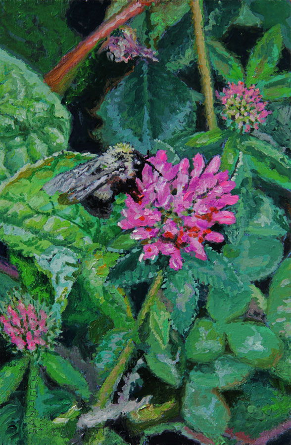 Emily Dickenson wrote: To make a prairie it takes a clover and one bee, One clover, and a bee. And revery. The revery alone will do, If bees are few. 'A Clover and a Bee' 2023 oil 6 x 4 inches part of the exhibit 'A Painter's Life' at FAN Gallery in Philadelphia, October 2023