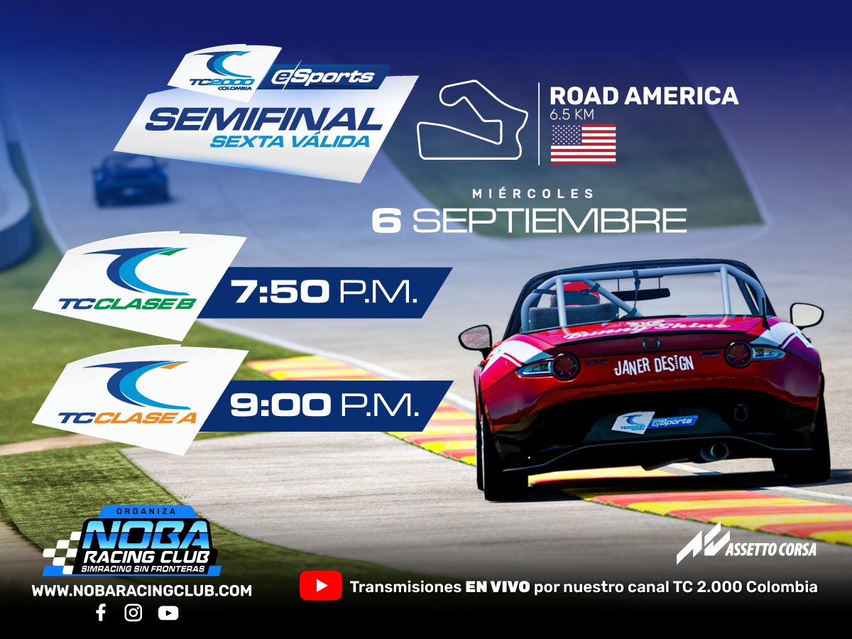 Llega la semifinal esta noche en Road America, en vivo 20.00 Hrs Colombia . <a href="/tc2000colombia/">TC 2.000 Colombia</a> youtube.com/live/wqB8puMdS…
