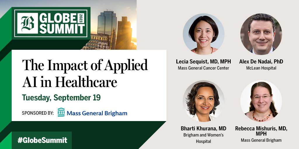 On September 19, join @rmishuris of @MassGenBrigham with project leaders about the enormous potential AI has for the conditions they treat and what risks and inequities may arise that need to be addressed in the healthcare field. Register for #GlobeSummit: globesummit2023.splashthat.com/social