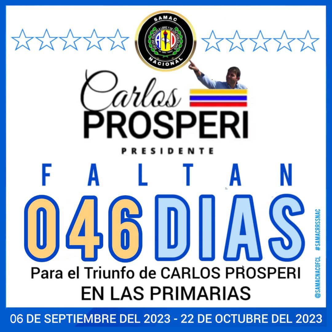 nassersaab's tweet photo. 06Sep #SAMACRRSSNAC  @samacnacofcl

Faltan 46 días para que se lleven a cabo las Elecciones Primarias. Con fe y seguridAD del triunfo de nuestro candidato Carlos Prosperi...
#VamosConTodo
#OrganizadosConProsperi 
ADelante a luchar...
👍💪🇻🇪...y más náááá https://t.co/CS11zYekJ6