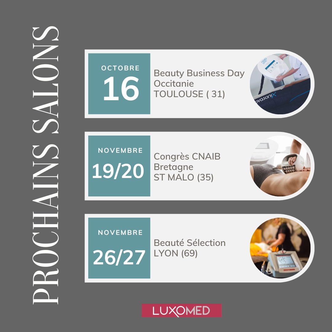 Luxomed's tweet photo. Qui dit rentrée , dit aussi Actualités de rentrée.
Retrouvez ci-dessous tous nos salons de 2eme semestre 2023, l’occasion de venir découvrir nos technologies et les tester.
Vous retrouverez tous les détails sur notre site.
https://t.co/lgQvsh6Dym https://t.co/DzoEeT5Im0