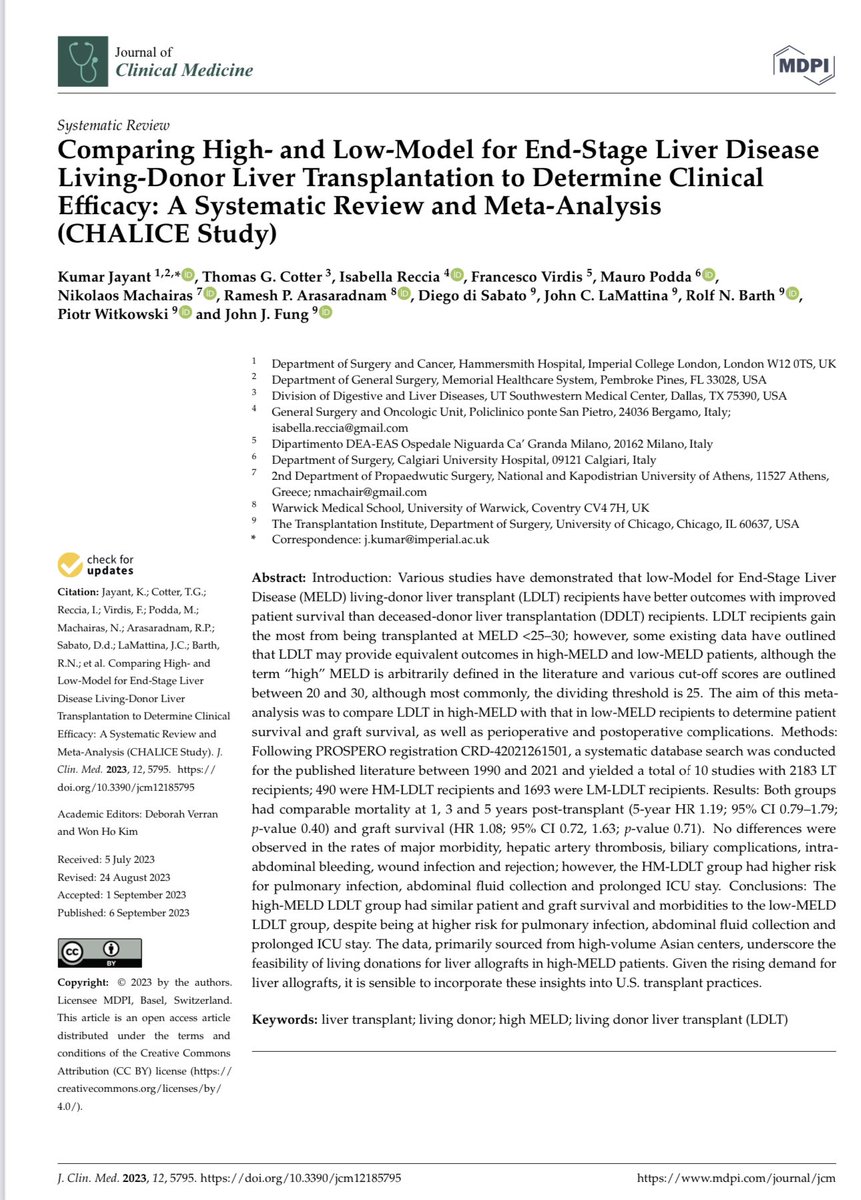 “Living donor liver to Live: The Gift of a Second Chance!' - “The high-MELD LDLT group had similar patient and graft survival and morbidities to the low-MELD LDLT group, despite being at higher risk for pulmonary infection, abdominal fluid collection and prolonged ICU stay”…