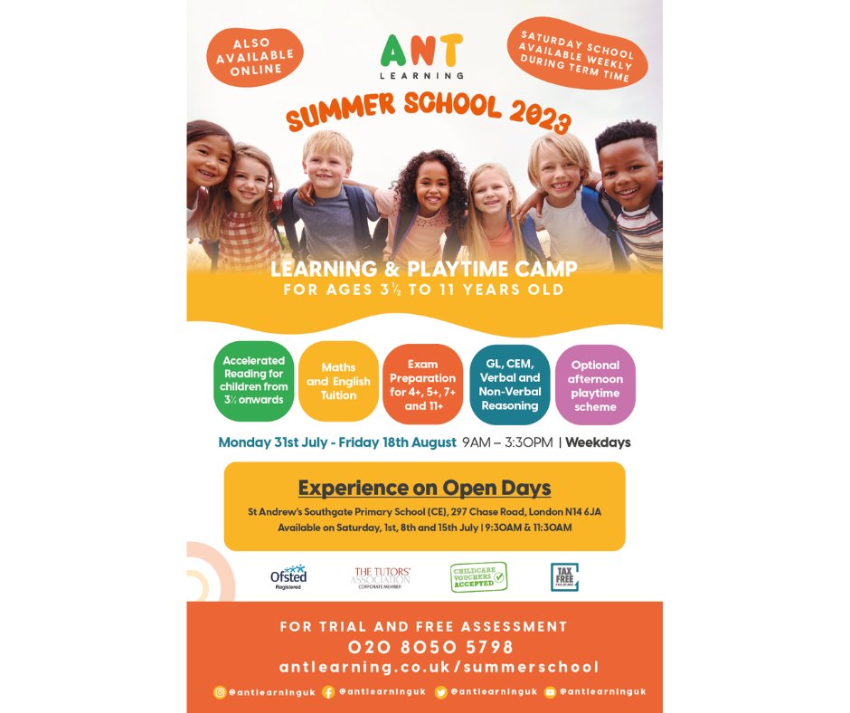 FamiliesNthLon's tweet photo. We develop self-motivated learners, and help 3½-11s fill learning gaps, keep up and get ahead at @antlearninguk. Reading, maths &amp; English, exam prep 4+, 5+, 7+, 11+. GL, CEM verbal and non-verbal reasoning. Southgate or online. Trial and free assessment.
👉https://t.co/BKuBIEvR62 https://t.co/SKimtZeBpt