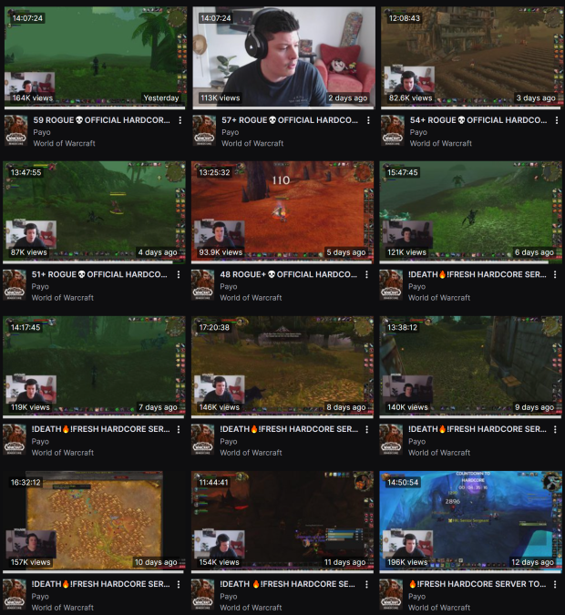 I've streamed 174 hours over the past 12 days averaging 14 hours per day. Not bad for a 38 years old man. Thanks all for watching my journeys to 60 in Hardcore WoW!