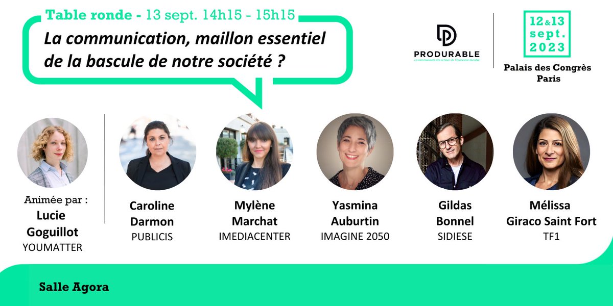 🗓️ <a href="/Imediacenter_/">Imediacenter</a> vous donne RDV le 13 septembre au salon <a href="/PRODURABLE/">Salon PRODURABLE</a> avec <a href="/PublicisMediaFr/">Publicis Media France</a> @Imagine2050_ <a href="/AgenceSidiese/">Sidièse</a> <a href="/TF1/">TF1</a>  

#RSE #produrable #communication