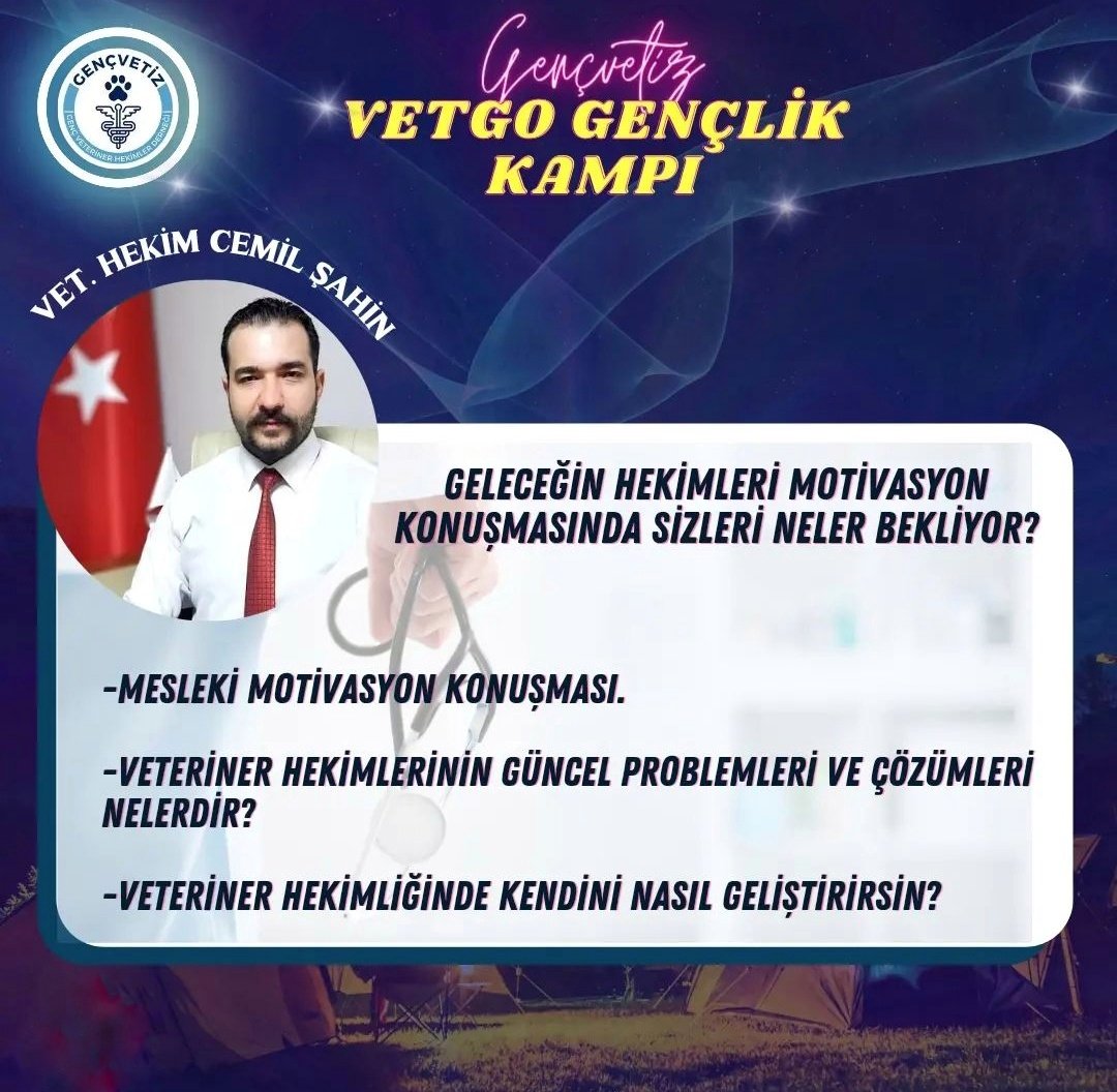 8 Eylül'de, Genç Veteriner Hekimler Derneği (GENÇVETİZ) tarafından organize edilen gençlik kampında, meslektaşlarımız ve meslektaş adaylarımızla buluşacağız. 
<a href="/gencvetiz/">Gençvetiz</a>