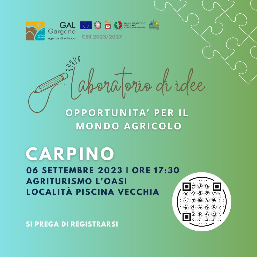 📷 Parte oggi il nostro "Laboratorio di idee" sul territorio.
Saremo a Carpino per parlare delle Opportunità per il mondo agricolo dalle 17:30 presso L'Agriturismo l'Oasi, Località piscina vecchia. Puoi trovarci qui: 
goo.gl/maps/aTRboyH1b…