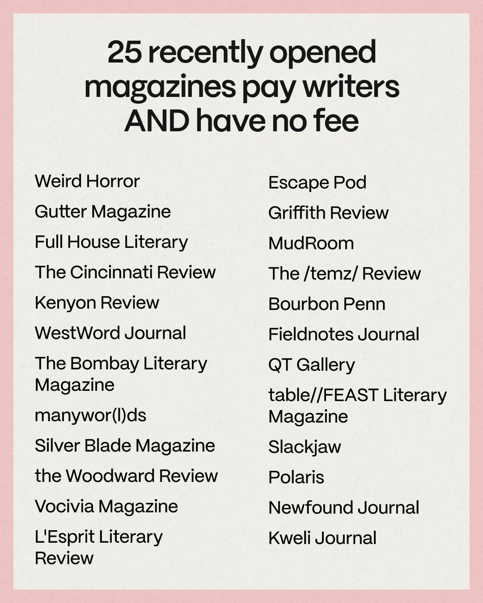 👏Kudos to these mags.

IMPORTANT: The full list of magazines that just opened is the first link in bio. 

Happy submitting 💞