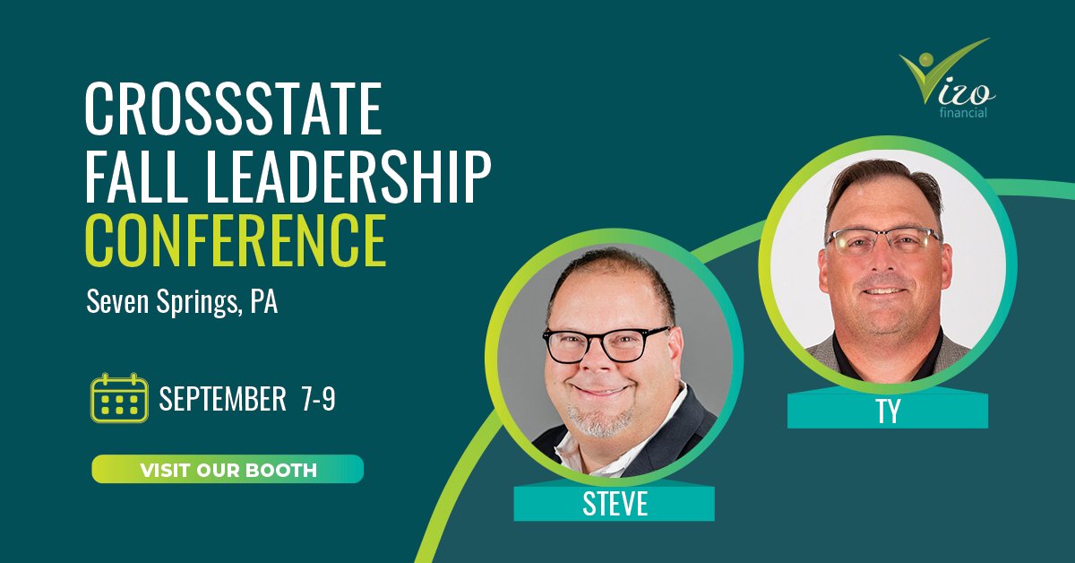 VizoFinancial's tweet photo. Our CAMs, Ty & Steve, are attending CrossState’s #FallLeadershipConference on Sept 7-9 in Seven Springs, Pa. Will you be there? If so, stop by our booth at the #tradeshow and spend some time chatting with them; they’ve got a lot to tell you about. #VizoFinancialOnTheRoad https://t.co/8DIB4Fvkc9