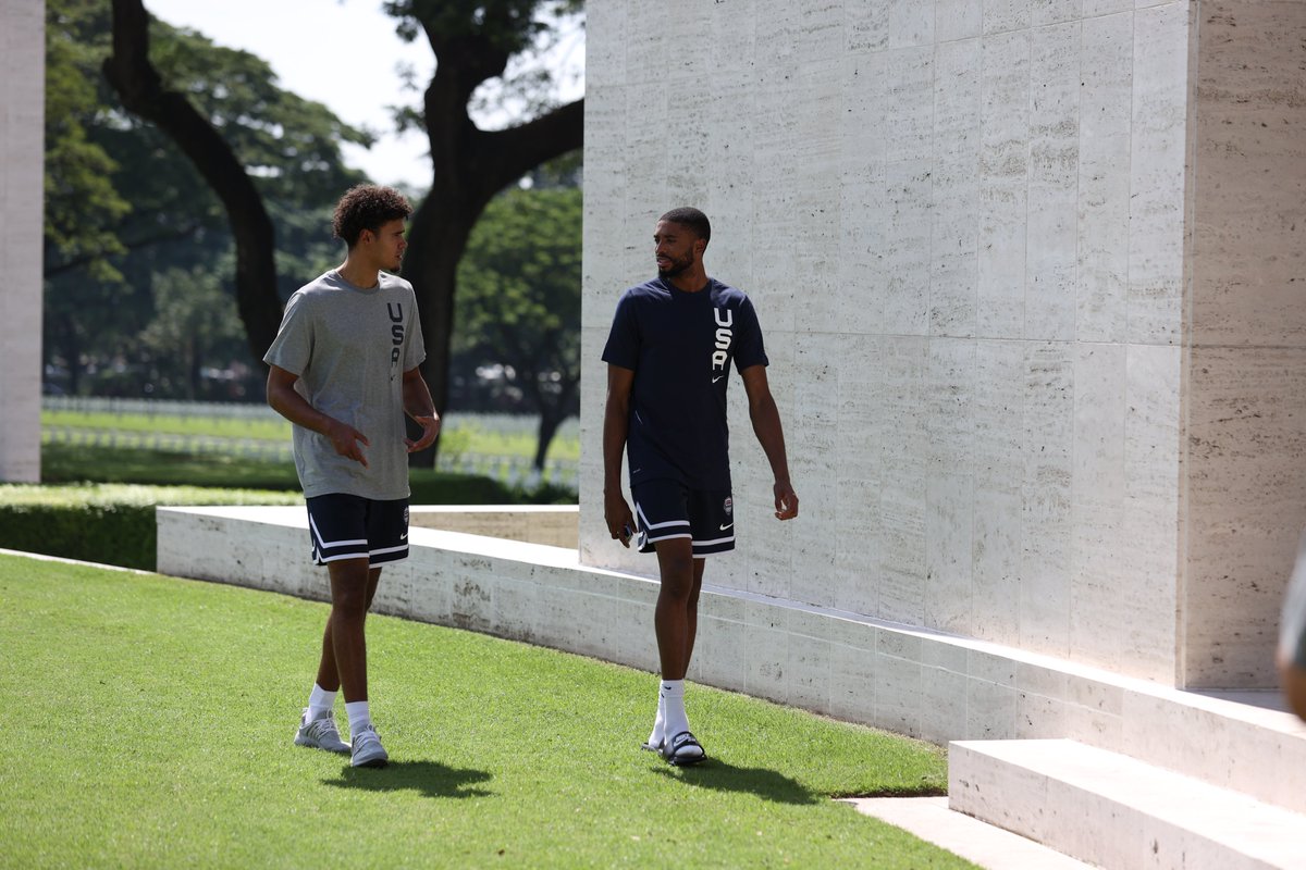usabasketball's tweet photo. Today, the 🇺🇸 #USABMNT was joined by U.S. Ambassador MaryKay Carlson @USAmbPH &amp; USA Basketball chairman @Martin_Dempsey at the Manila American Cemetery @usabmc to honor those who served &amp; were lost during World War II. https://t.co/MExSeYTcyX