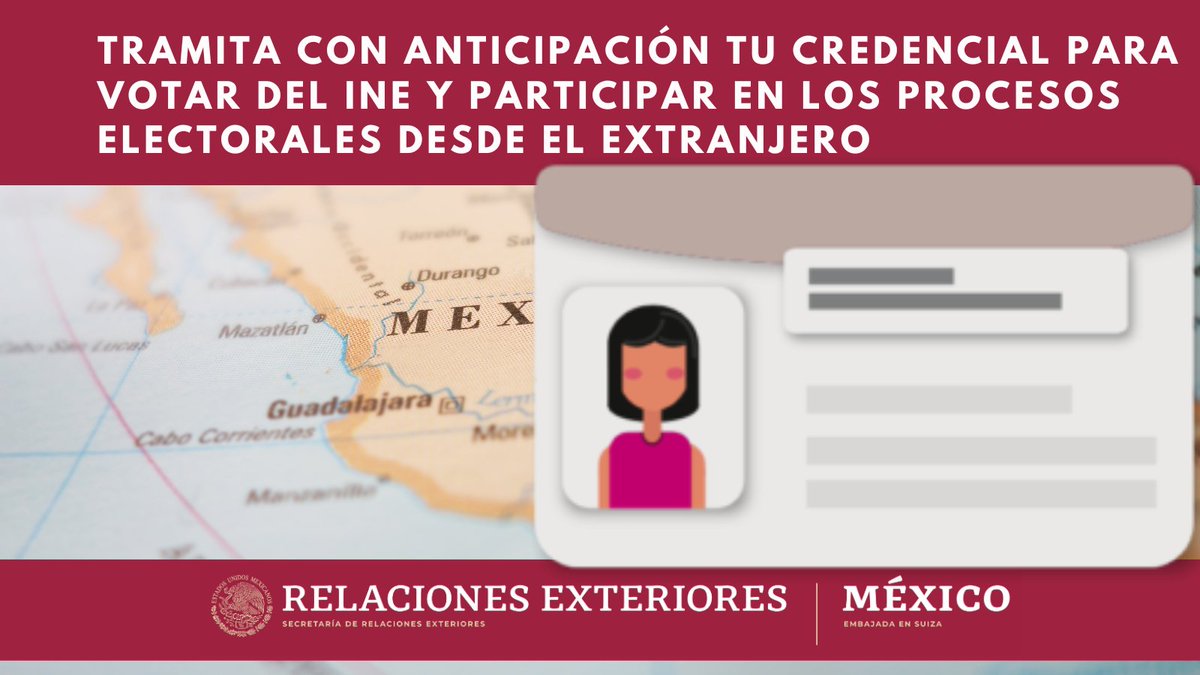 EmbaMexSui's tweet photo. ¿Todavía no cuentas con tu credencial para votar del INE en el extranjero? Te invitamos a que acudas a @EmbaMexSui  a tramitar este documento. Requisitos y más información en  👇
https://t.co/ELw5XSR4VP https://t.co/4dWDDdoRAw