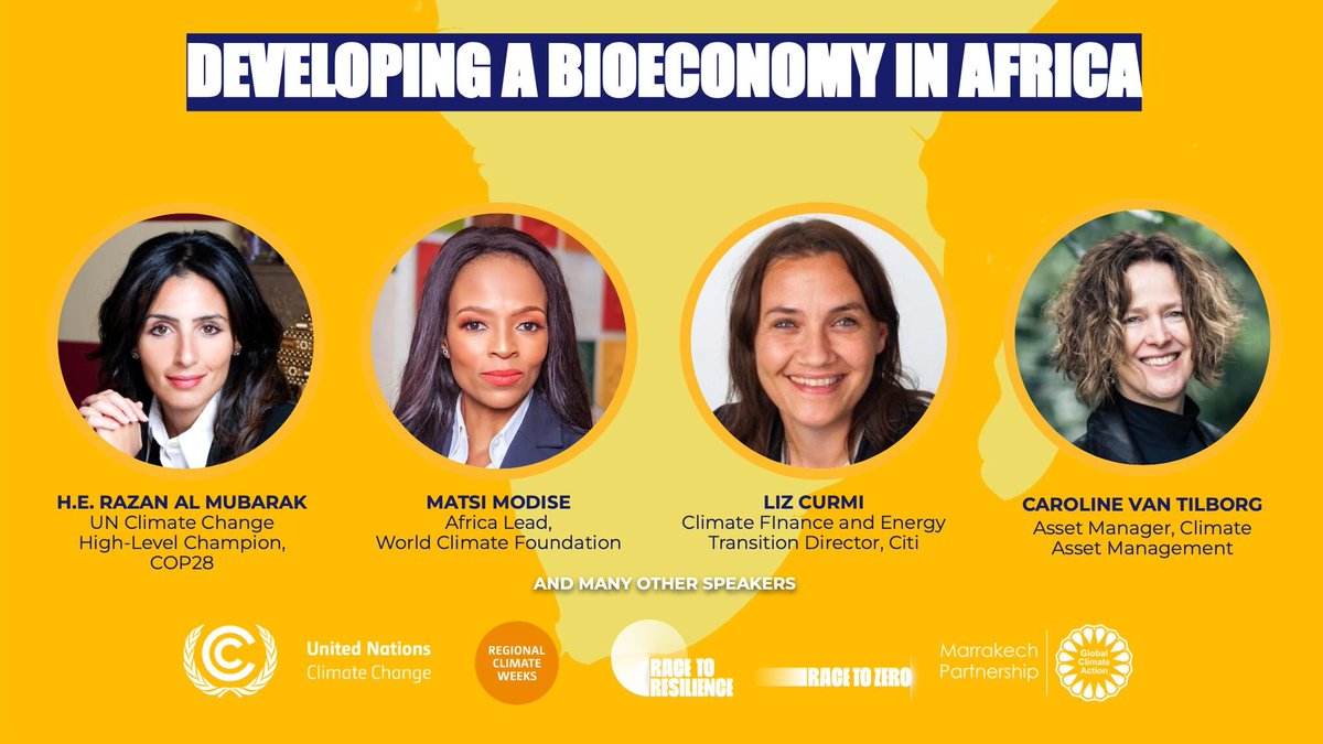 Matsi Modise, Africa Lead of the World Climate Foundation is joining the panel session on Bioeconomy at #AfricaClimateWeek 2023, alongside the UN Climate Change High-Level Climate Champions Razan Al Mubarak and more, to showcase the strong co-benefits between #climate and