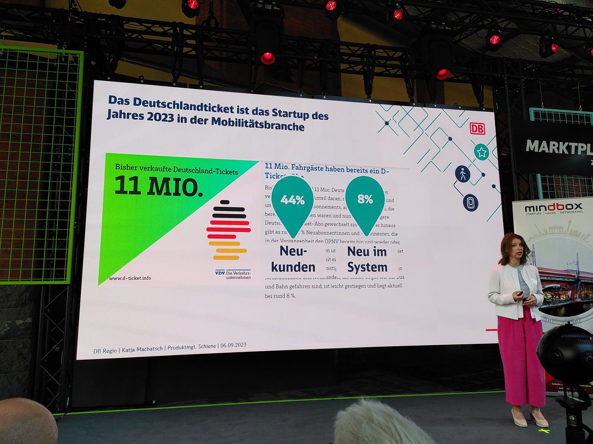 Für Katja Machatsch, Leiterin Produktmanagement Schiene bei der DB Regio AG, ist das #Deutschlandticket das Startup des Jahres in der Mobilitätsbranche. Aber ein paar spannende Pitches gibt es noch u.a. @MOTIONTAG @MatchRider <a href="/ride_tandem/">RideTandem</a> <a href="/Ambersearch_/">amberSearch</a> @ArriveMobility #znv23
