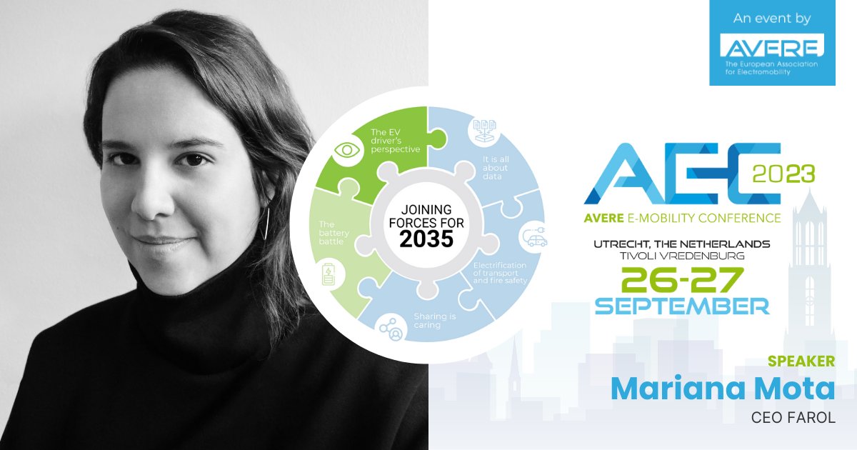 ⚡ Glad to have Mariana Mota, Farol #Emobility CEO #JoinForcesFor2035 at #AEC2023!
During the "The EV-driver's perspective: holidays with an EV" session, she'll share years of insights in roles like data engineering, analytics &amp; consultancy.
Register now👇
aec-conference.eu
