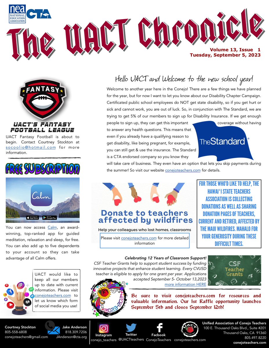 Be in the Know…. Visit conejoteachers.com to view our September Newsletter.