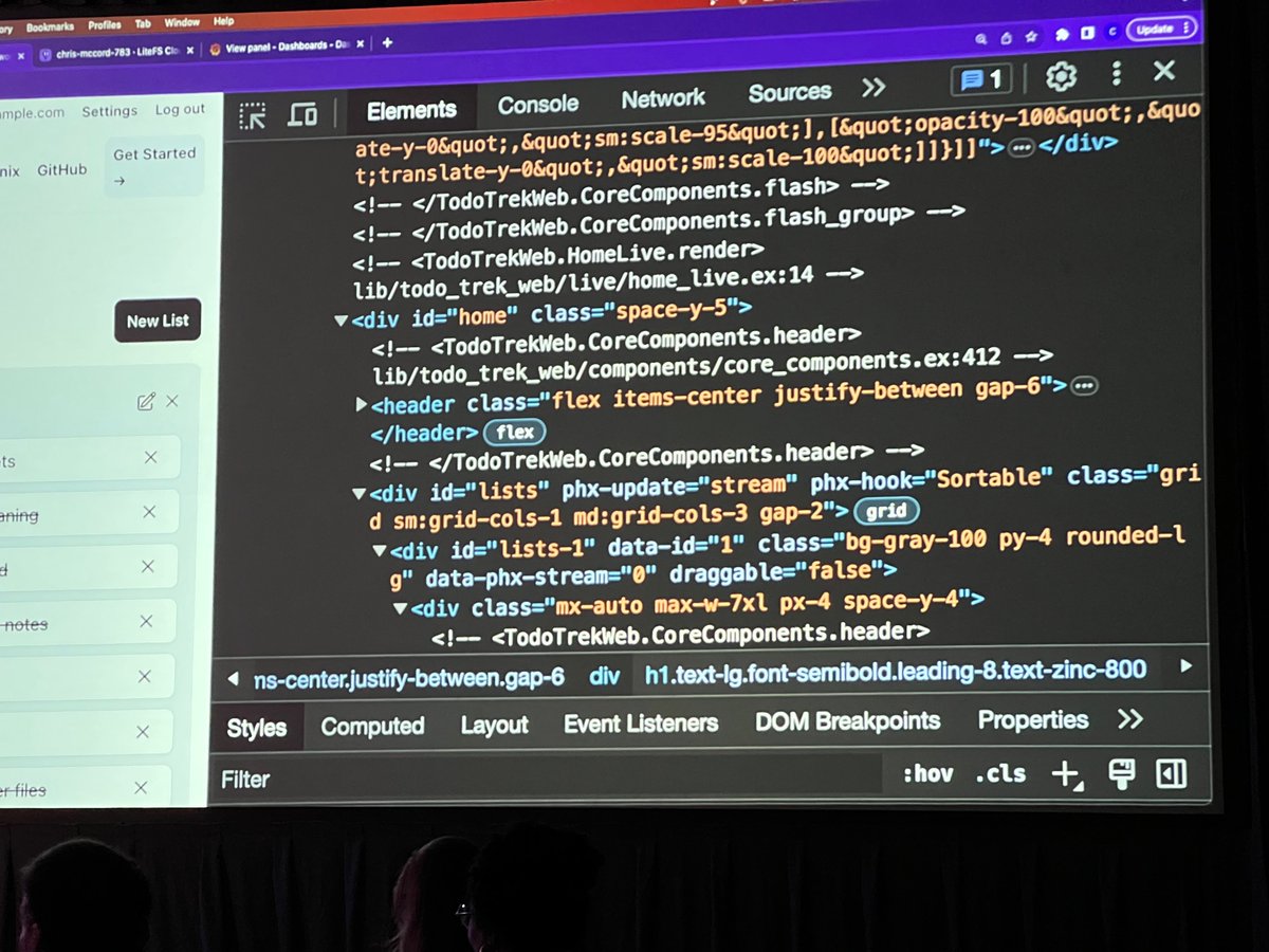 Tyler A. Young ⚗️🧑🏻💻 (@tylerayoung) on Twitter photo Super excited for future Phoenix debugging tools demoed in <a href="/chris_mccord/">Chris McCord</a>’s <a href="/ElixirConf/">ElixirConf</a> talk:
- viewing server logs in the JS console
- comments in markup to show where HTML comes from
- alt-click on an element on the page to open your editor to that component 🤯
#MyElixirStatus Super excited for future Phoenix debugging tools demoed in <a href="/chris_mccord/">Chris McCord</a>’s <a href="/ElixirConf/">ElixirConf</a> talk:
- viewing server logs in the JS console
- comments in markup to show where HTML comes from
- alt-click on an element on the page to open your editor to that component 🤯
#MyElixirStatus