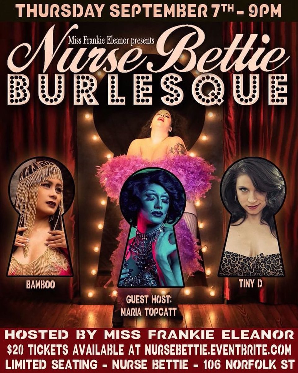 TinyDBurlesque's tweet photo. Tomorrow night! Don’t miss this amazing cast! @nursebettienyc #nightlife #nyc https://t.co/y08h7JadL4